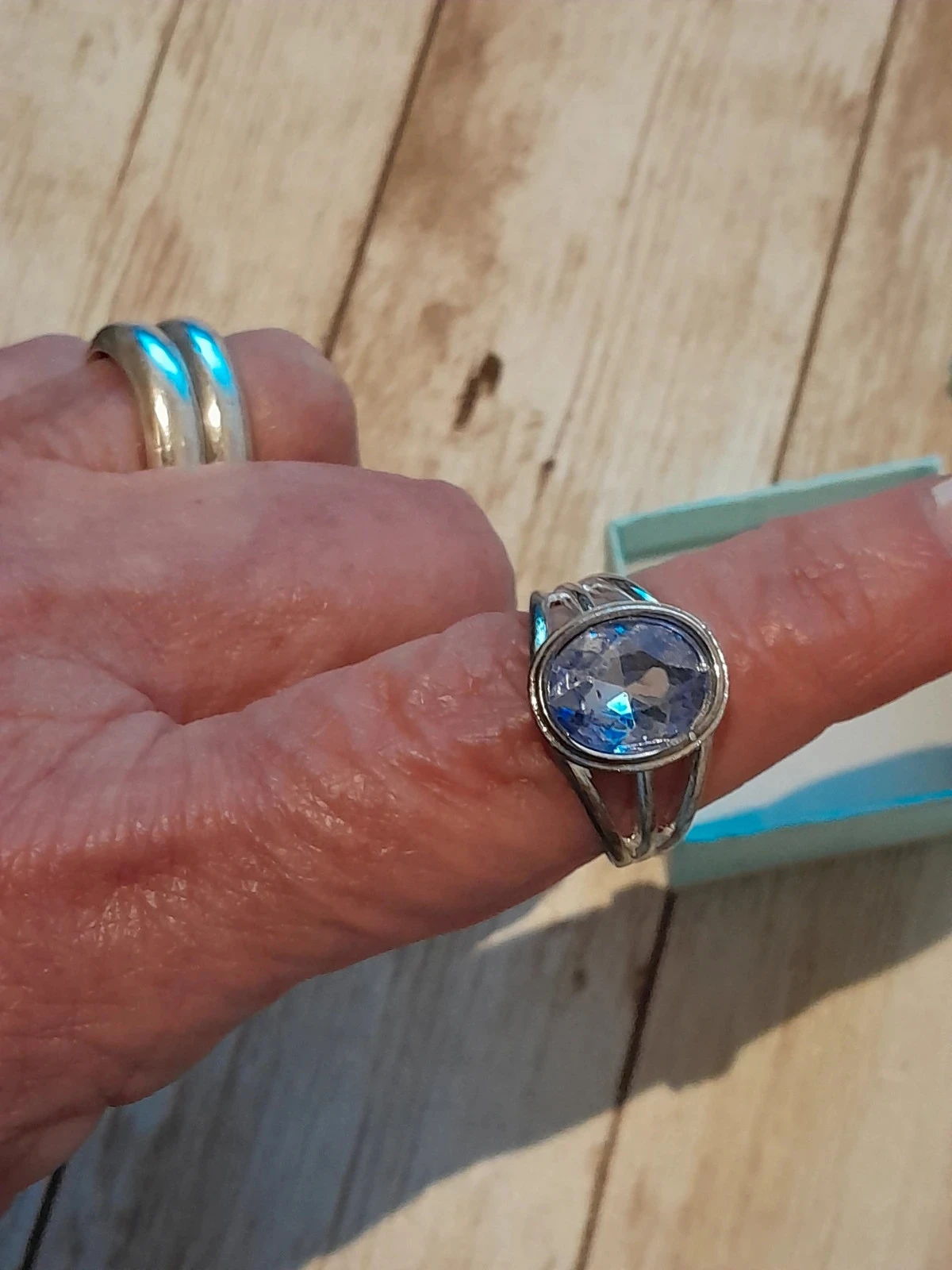 Anillo de piedra ovalada, azul claro, plateado, talla 60 – photo 4